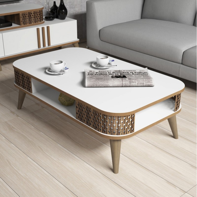 COFFEE TABLE MELAMINE FK9501.03 IN WHITE-WALNUT COLOR 105x60x34.6Hcm. COFFEE TABLE MELAMINE FK9501.03 IN WHITE-WALNUT COLOR 105x60x34.6Hcm.