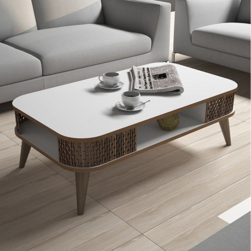 COFFEE TABLE MELAMINE FK9501.03 IN WHITE-WALNUT COLOR 105x60x34.6Hcm. COFFEE TABLE MELAMINE FK9501.03 IN WHITE-WALNUT COLOR 105x60x34.6Hcm.