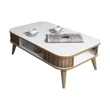 COFFEE TABLE MELAMINE FK9501.03 IN WHITE-WALNUT COLOR 105x60x34.6Hcm.