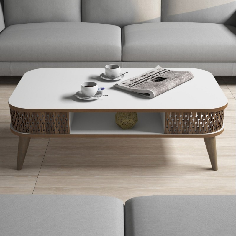 COFFEE TABLE MELAMINE FK9501.03 IN WHITE-WALNUT COLOR 105x60x34.6Hcm. COFFEE TABLE MELAMINE FK9501.03 IN WHITE-WALNUT COLOR 105x60x34.6Hcm.