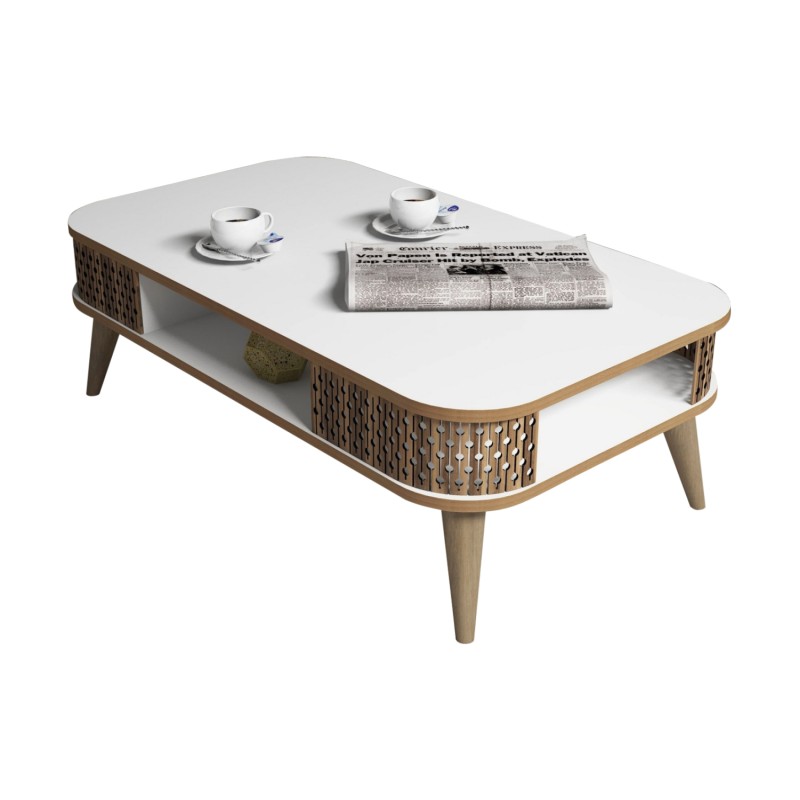 COFFEE TABLE MELAMINE FK9501.03 IN WHITE-WALNUT COLOR 105x60x34.6Hcm. COFFEE TABLE MELAMINE FK9501.03 IN WHITE-WALNUT COLOR 105x60x34.6Hcm.