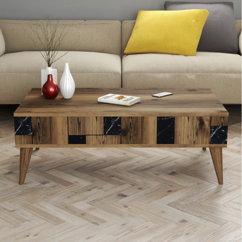 COFFEE TABLE FK9504.02 MELAMINE IN WALNUT-BLACK MARBLE LOOK 105x60x37.6Hcm. COFFEE TABLE FK9504.02 MELAMINE IN WALNUT-BLACK MARBLE LOOK 105x60x37.6Hcm.