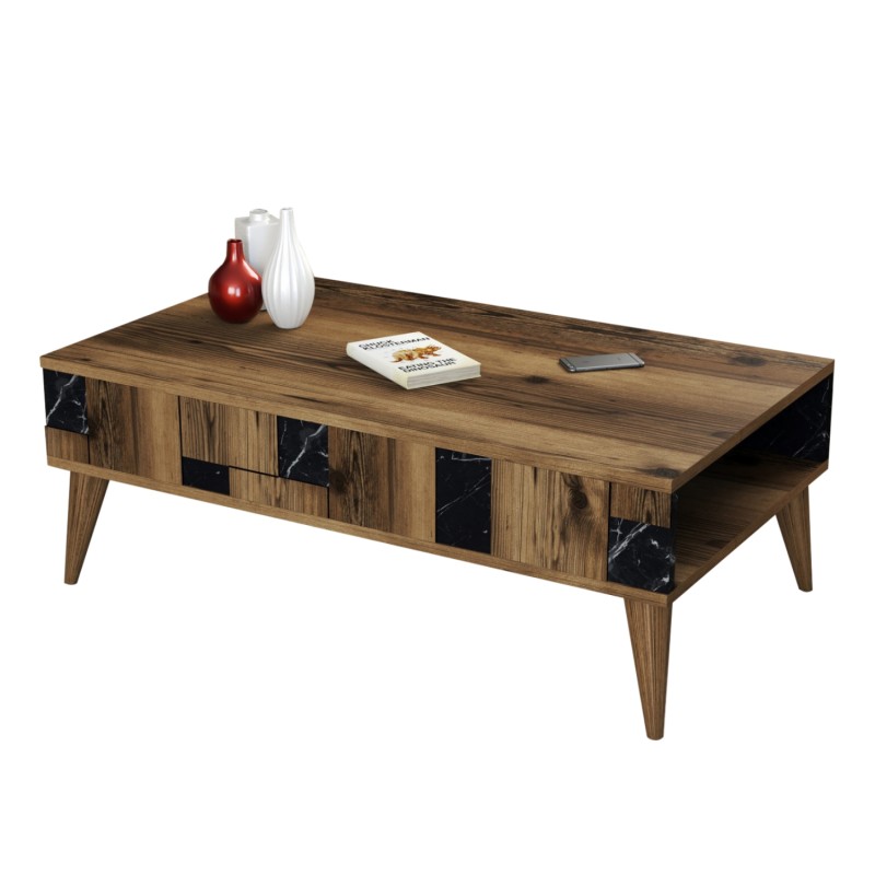 COFFEE TABLE FK9504.02 MELAMINE IN WALNUT-BLACK MARBLE LOOK 105x60x37.6Hcm. COFFEE TABLE FK9504.02 MELAMINE IN WALNUT-BLACK MARBLE LOOK 105x60x37.6Hcm.