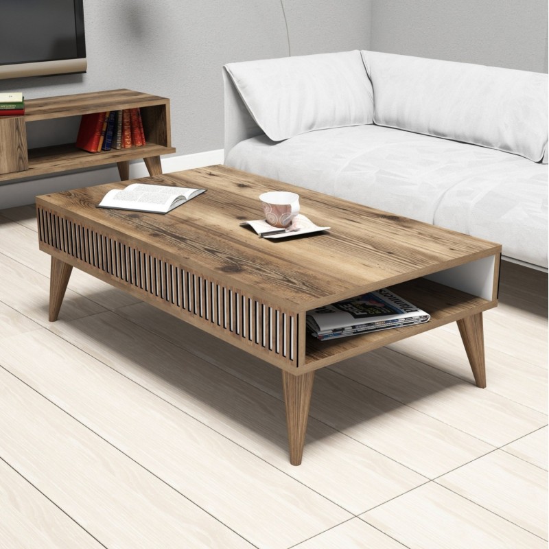 COFFEE TABLE FK9505.01 MELAMINE IN WALNUT COLOR WITH WHITE SIDES 105x60x34.6Hcm. COFFEE TABLE FK9505.01 MELAMINE IN WALNUT COLOR WITH WHITE SIDES 105x60x34.6Hcm.