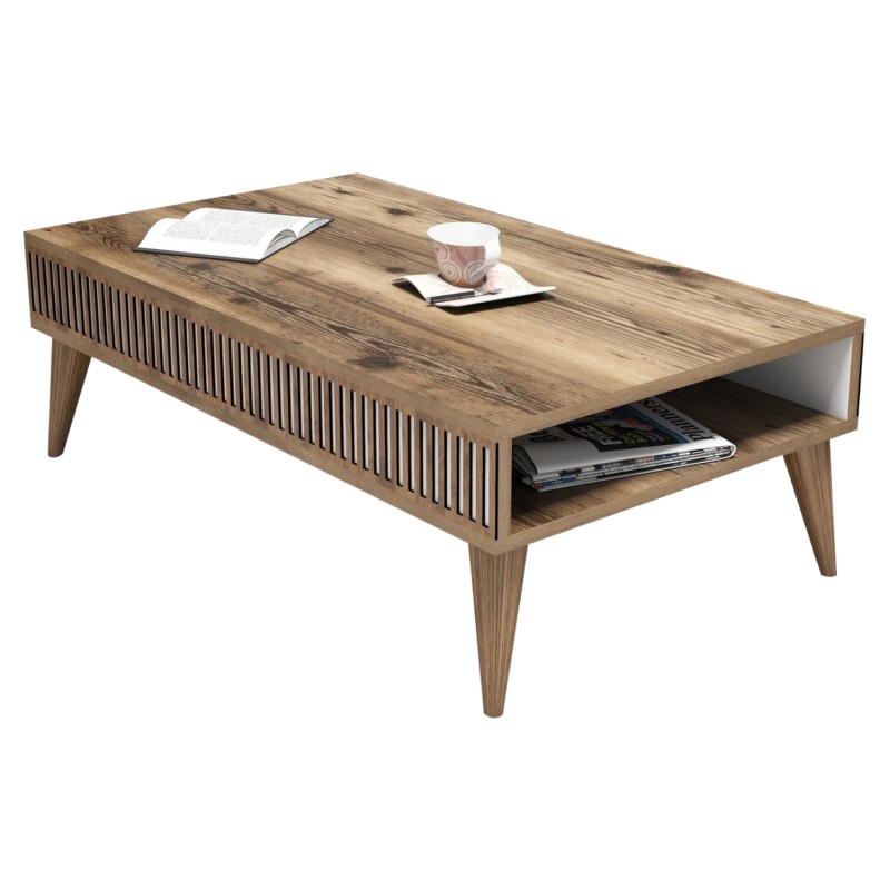 COFFEE TABLE FK9505.01 MELAMINE IN WALNUT COLOR WITH WHITE SIDES 105x60x34.6Hcm. COFFEE TABLE FK9505.01 MELAMINE IN WALNUT COLOR WITH WHITE SIDES 105x60x34.6Hcm.