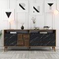 BUFFET MELAMINE FK9431.05 IN WALNUT WITH BLACK MARBLE-LOOK DOORS 180x35x78.6Hcm. BUFFET MELAMINE FK9431.05 IN WALNUT WITH BLACK MARBLE-LOOK DOORS 180x35x78.6Hcm.