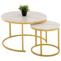 COFFEE TABLE 2PCS SET MDF WHITE MARBLE GOLD METAL LEGS Φ80x48cm.FK8763.11