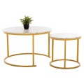 COFFEE TABLE 2PCS SET MDF WHITE MARBLE GOLD METAL LEGS Φ80x48cm.FK8763.11