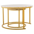 COFFEE TABLE 2PCS SET MDF WHITE MARBLE GOLD METAL LEGS Φ80x48cm.FK8763.11