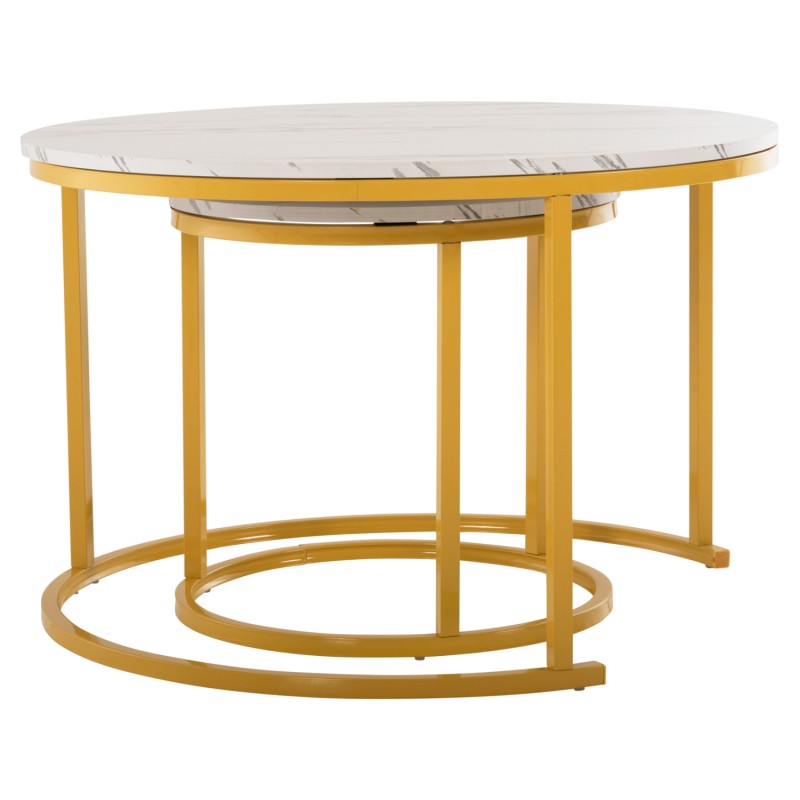 COFFEE TABLE 2PCS SET MDF WHITE MARBLE GOLD METAL LEGS Φ80x48cm.FK8763.11