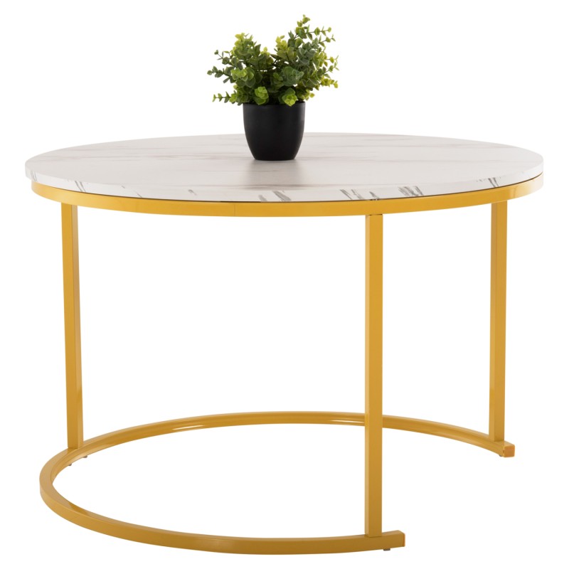 COFFEE TABLE 2PCS SET MDF WHITE MARBLE GOLD METAL LEGS Φ80x48cm.FK8763.11
