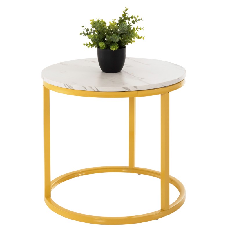 COFFEE TABLE 2PCS SET MDF WHITE MARBLE GOLD METAL LEGS Φ80x48cm.FK8763.11