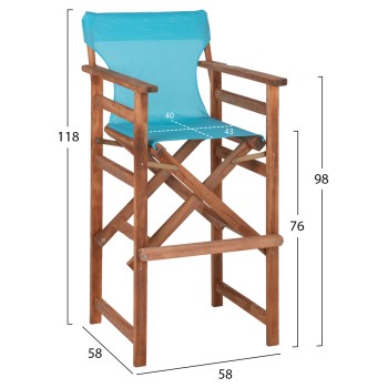 DIRECTOR'S BAR STOOL IN WALNUT WITH SKY-BLUE TEXTILENE FK10374.08 58x58x118Hcm. DIRECTOR'S BAR STOOL IN WALNUT WITH SKY-BLUE TEXTILENE FK10374.08 58x58x118Hcm.