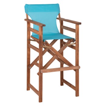 DIRECTOR'S BAR STOOL IN WALNUT WITH SKY-BLUE TEXTILENE FK10374.08 58x58x118Hcm.