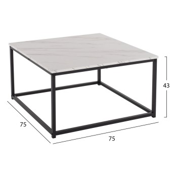 COFFEE TABLE BRAYLEN FK8942.12 SQUARE MELAMINE IN WHITE MARBLE LOOK- BLACK BASE 75x75x43Hcm.
