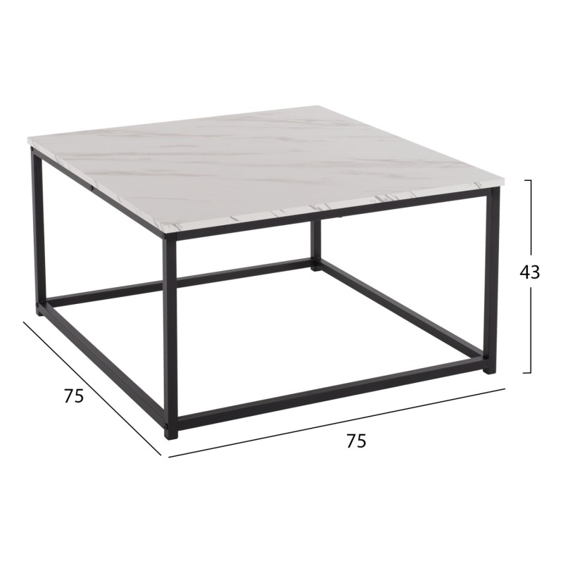 COFFEE TABLE BRAYLEN FK8942.12 SQUARE MELAMINE IN WHITE MARBLE LOOK- BLACK BASE 75x75x43Hcm.