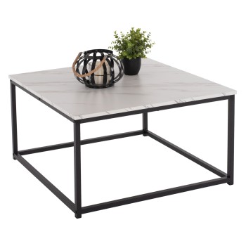 COFFEE TABLE BRAYLEN FK8942.12 SQUARE MELAMINE IN WHITE MARBLE LOOK- BLACK BASE 75x75x43Hcm.