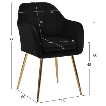 ARMCHAIR SAWYER FK8523.04 BLACK VELVET AND GOLDEN LEGS 55Χ60Χ83Hcm. ARMCHAIR SAWYER FK8523.04 BLACK VELVET AND GOLDEN LEGS 55Χ60Χ83Hcm.
