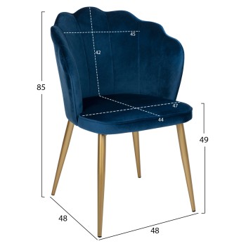 CHAIR AVIE FK8737.08 METALLIC WITH BLUE VELVET AND GOLDEN LEGS 48x48x85Ηcm. CHAIR AVIE FK8737.08 METALLIC WITH BLUE VELVET AND GOLDEN LEGS 48x48x85Ηcm.