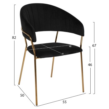 ARMCHAIR THEODORE FK8520.04 BLACK VELVET AND GOLDEN FRAME 55Χ50Χ82Hcm. ARMCHAIR THEODORE FK8520.04 BLACK VELVET AND GOLDEN FRAME 55Χ50Χ82Hcm.