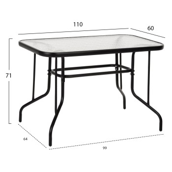 OUTDOOR METALLIC TABLE ADAM FK5020.03 BLACK WITH REINFORCED GLASS TOP 110Χ60Χ71Hcm. OUTDOOR METALLIC TABLE ADAM FK5020.03 BLACK WITH REINFORCED GLASS TOP 110Χ60Χ71Hcm.