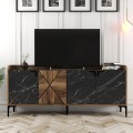 BUFFET MELAMINE FK9433.03 WALNUT WITH BLACK MARBLE-LOOK DOORS 180x35x78Hcm. BUFFET MELAMINE FK9433.03 WALNUT WITH BLACK MARBLE-LOOK DOORS 180x35x78Hcm.