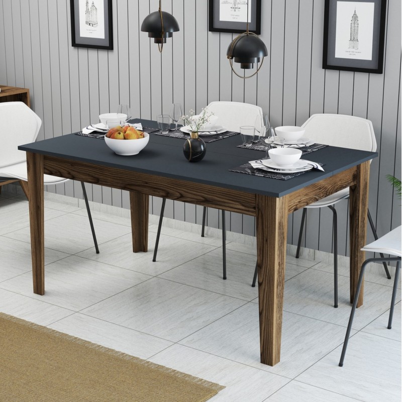 DINING TABLE STANDARD FK9507.01 MELAMINE WALNUT-ANTHRACITE WITH STORAGE SPACE 145x88x75Hcm.