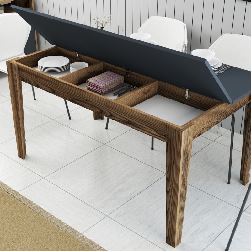 DINING TABLE STANDARD FK9507.01 MELAMINE WALNUT-ANTHRACITE WITH STORAGE SPACE 145x88x75Hcm.