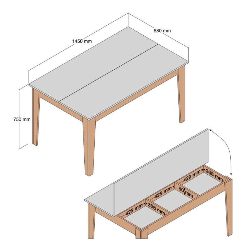 DINING TABLE STANDARD FK9507.04 MELAMINE WALNUT WITH STORAGE SPACE 145x88x75Hcm.