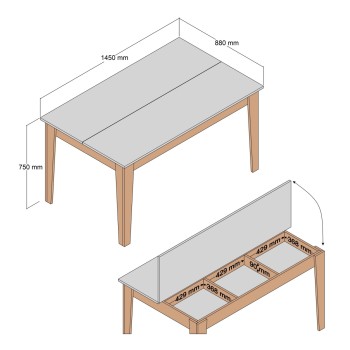 DINING TABLE STANDARD FK9507.05 MELAMINE WALNUT-BLACK MARBLE-LOOK WITH STORAGE SPACE 145x88x75Hcm.