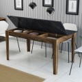 DINING TABLE STANDARD FK9507.05 MELAMINE WALNUT-BLACK MARBLE-LOOK WITH STORAGE SPACE 145x88x75Hcm.