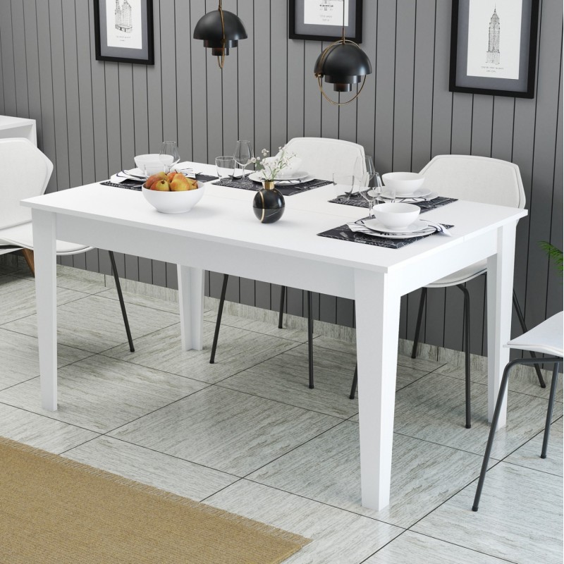 DINING TABLE STANDARD FK9507.06 MELAMINE WΗΙΤΕ WITH STORAGE SPACE 145x88x75Hcm.