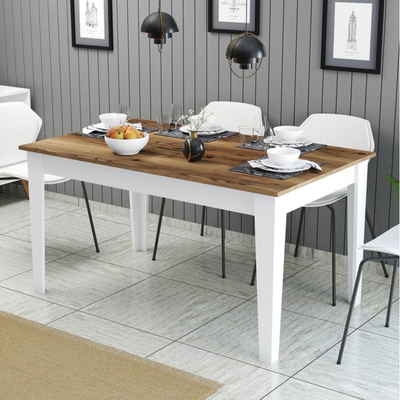 DINING TABLE STANDARD FK9507.07 MELAMINE WHITE-WALNUT WITH STORAGE SPACE 145x88x75Hcm.