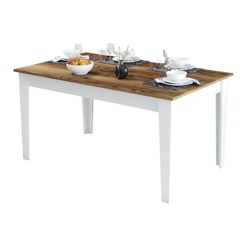 DINING TABLE STANDARD FK9507.07 MELAMINE WHITE-WALNUT WITH STORAGE SPACE 145x88x75Hcm.