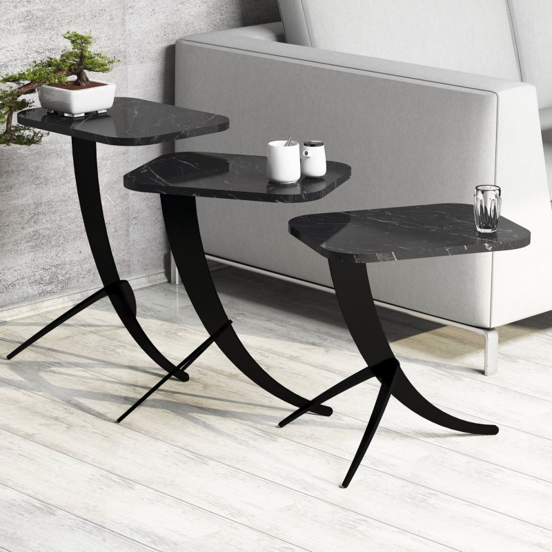 SIDE TABLES 3PCS FK9508.02 MELAMINE BLACK MARBLE LOOK-BLACK METAL LEGS 35x45x60Hcm. SIDE TABLES 3PCS FK9508.02 MELAMINE BLACK MARBLE LOOK-BLACK METAL LEGS 35x45x60Hcm.