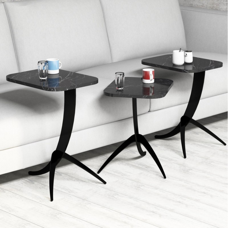 SIDE TABLES 3PCS FK9508.02 MELAMINE BLACK MARBLE LOOK-BLACK METAL LEGS 35x45x60Hcm. SIDE TABLES 3PCS FK9508.02 MELAMINE BLACK MARBLE LOOK-BLACK METAL LEGS 35x45x60Hcm.