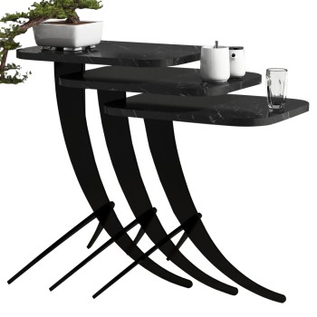 SIDE TABLES 3PCS FK9508.02 MELAMINE BLACK MARBLE LOOK-BLACK METAL LEGS 35x45x60Hcm.