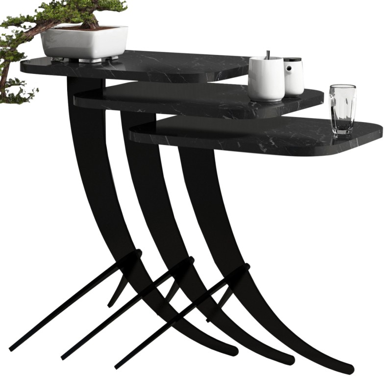 SIDE TABLES 3PCS FK9508.02 MELAMINE BLACK MARBLE LOOK-BLACK METAL LEGS 35x45x60Hcm. SIDE TABLES 3PCS FK9508.02 MELAMINE BLACK MARBLE LOOK-BLACK METAL LEGS 35x45x60Hcm.