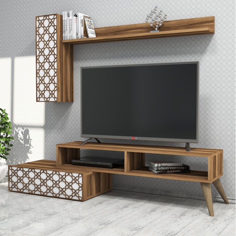 TV FURNITURE SET FK9518.04 MELAMINE IN WALNUT AND WHITE COLOR 150x37.2x37.8Hcm. TV FURNITURE SET FK9518.04 MELAMINE IN WALNUT AND WHITE COLOR 150x37.2x37.8Hcm.
