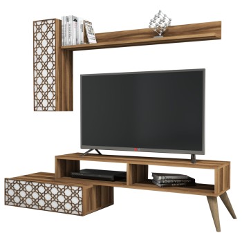 TV FURNITURE SET FK9518.04 MELAMINE IN WALNUT AND WHITE COLOR 150x37.2x37.8Hcm.