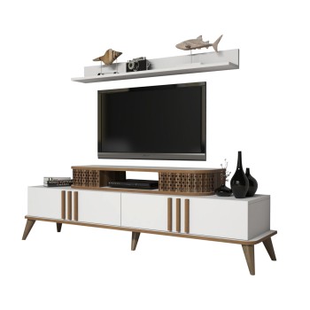 TV COMBO FURNITURE FK9515.03 MELAMINE IN WHITE & WALNUT COLOR 168x39x51.6Hcm