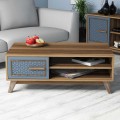 COFFEE TABLE MELAMINE IN WALNUT COLOR WITH BLUE CABINET DOOR FK9497.02 105x60x38,2Hcm.