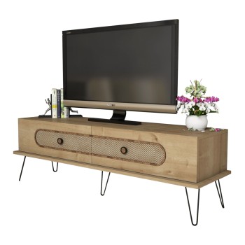 TV STAND FK9511.02 MELAMINE IN NATURAL OAK COLOR METAL LEGS 145x40x45FKcm.