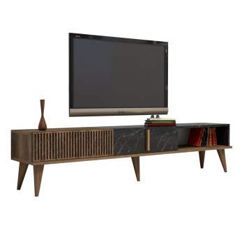 TV STAND FK9512.02 MELAMINE WALNUT AND BLACK MARBLE-LOOK 180x35x40Hcm.