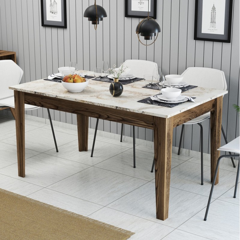 DINING TABLE STANDARD FK9507.03 MELAMINE WALNUT-WHITE MARBLE-LOOK WITH STORAGE SPACE 145x88x75Hcm. DINING TABLE STANDARD FK9507.03 MELAMINE WALNUT-WHITE MARBLE-LOOK WITH STORAGE SPACE 145x88x75Hcm.