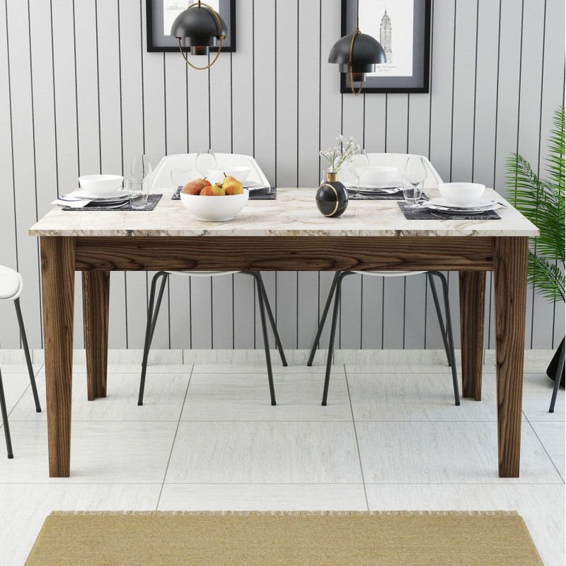 DINING TABLE STANDARD FK9507.03 MELAMINE WALNUT-WHITE MARBLE-LOOK WITH STORAGE SPACE 145x88x75Hcm. DINING TABLE STANDARD FK9507.03 MELAMINE WALNUT-WHITE MARBLE-LOOK WITH STORAGE SPACE 145x88x75Hcm.