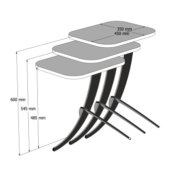 SIDE TABLES 3PCS FK9508.03 MELAMINE IN WALNUT-BLACK METAL LEGS 35x45x60Hcm.