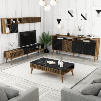 LIVING ROOM COMPOSITION FK11845.02 3PCS WALNUT-BLACK MARBLE LOOK LIVING ROOM COMPOSITION FK11845.02 3PCS WALNUT-BLACK MARBLE LOOK