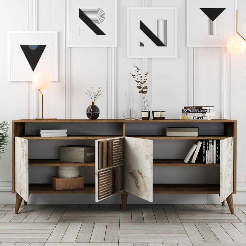 LIVING ROOM COMPOSITION FK11845.03 3PCS WALNUT-WHITE MARBLE LOOK LIVING ROOM COMPOSITION FK11845.03 3PCS WALNUT-WHITE MARBLE LOOK