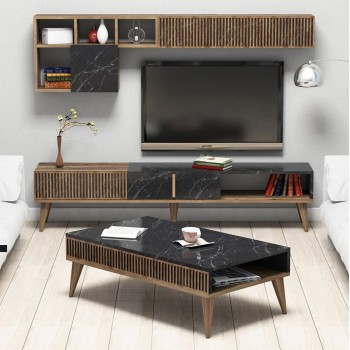 LIVING ROOM COMPOSITION FK11847.02 2PCS IN WALNUT-BLACK MARBLE LOOK LIVING ROOM COMPOSITION FK11847.02 2PCS IN WALNUT-BLACK MARBLE LOOK